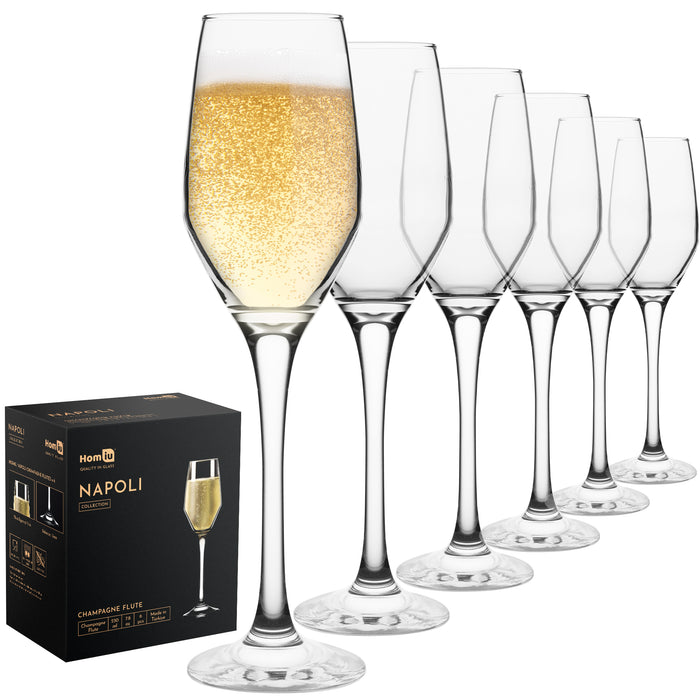 Homiu Glass Champagne Prosecco Flutes, Set of 6, 230 ML