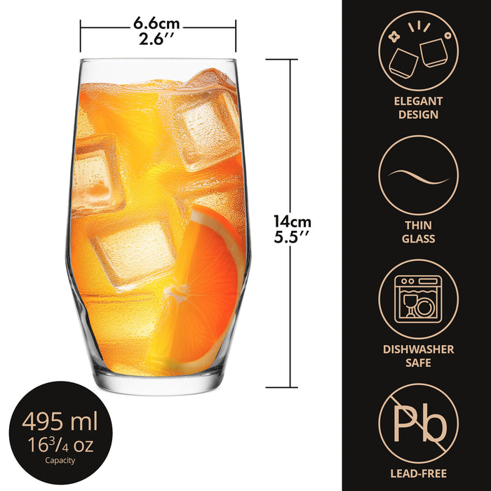 Homiu Napoli Collection Highball Tumbler Glasses Set of 6 - 495ml