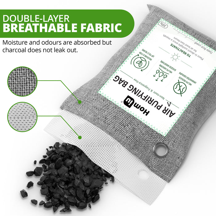 Homiu Bamboo Charcoal Air Purifying Bags 4-Pack (4x 200g Bags) - Natural Odour Eliminator