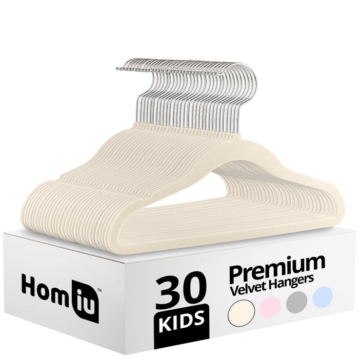 Homiu Non-Slip Ultra-Slim Kids Velvet Hangers with 360-degree Swivel Hook - 30-Pack