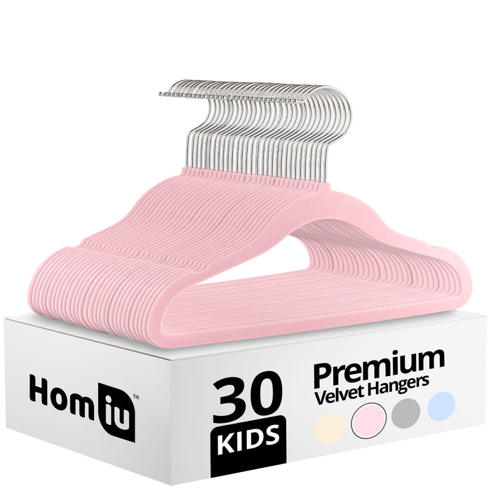 Homiu Non-Slip Ultra-Slim Kids Velvet Hangers with 360-degree Swivel Hook - 30-Pack