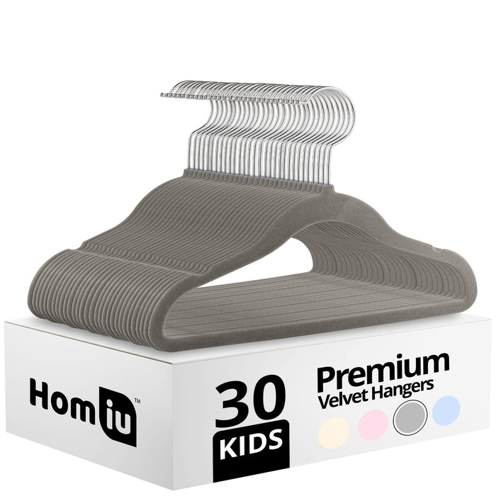 Homiu Non-Slip Ultra-Slim Kids Velvet Hangers with 360-degree Swivel Hook - 30-Pack