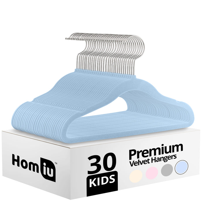 Homiu Non-Slip Ultra-Slim Kids Velvet Hangers with 360-degree Swivel Hook - 30-Pack
