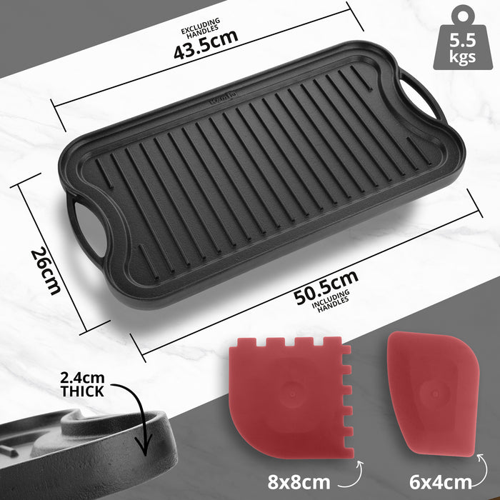 Homiu Reversible Pre-Seasoned Cast Iron Griddle Pan 50.5cm