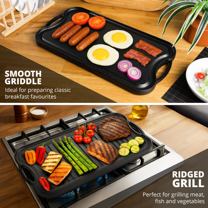 Homiu Reversible Pre-Seasoned Cast Iron Griddle Pan 50.5cm