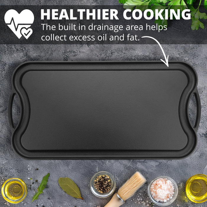 Homiu Reversible Pre-Seasoned Cast Iron Griddle Pan 50.5cm