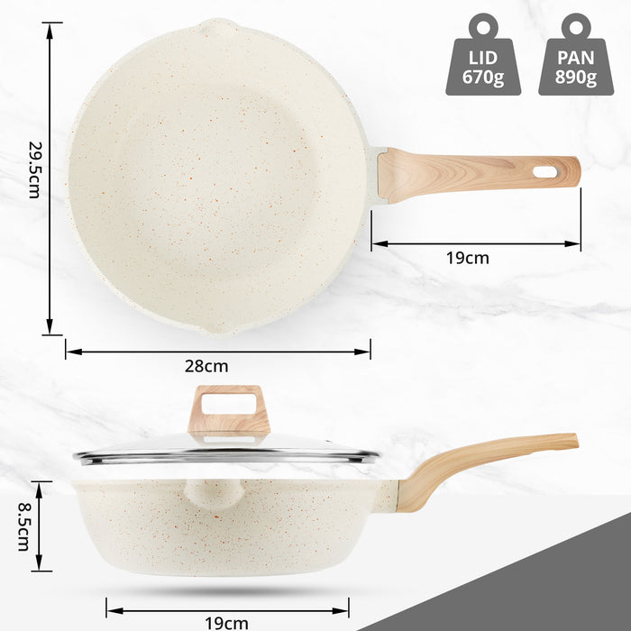 Homiu 28cm Deep Frying Pan with Lid - White