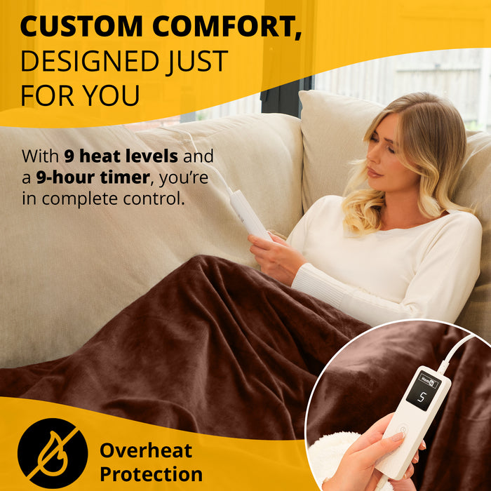 Homiu Electric Heated Throw – Soft Sherpa & Fleece Blanket for Everyday Comfort