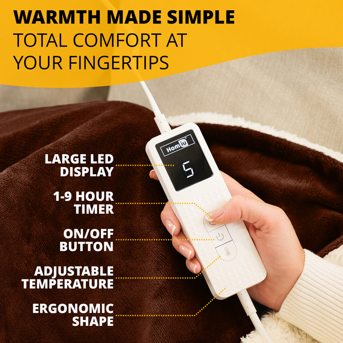 Homiu Electric Heated Throw – Soft Sherpa & Fleece Blanket for Everyday Comfort