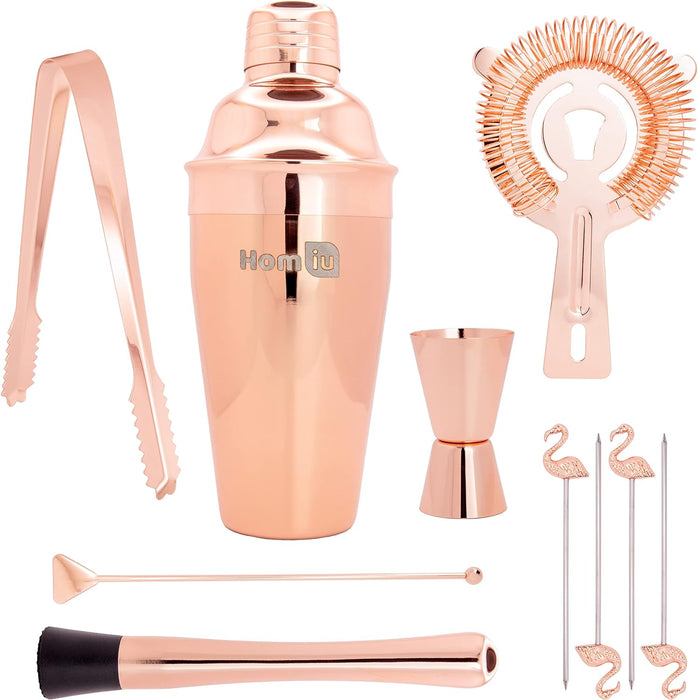 Homiu Copper Cocktail Making 10 Pack, Rose Gold, Boston Shaker, Stainless, Mixer Set