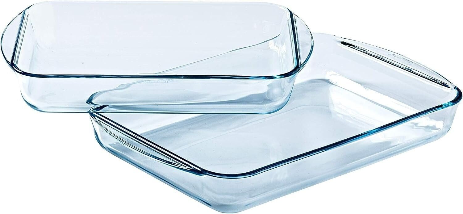 Homiu 2-Piece Borosilicate Glass Casserole Dishes, Rectangular Bakeware Set
