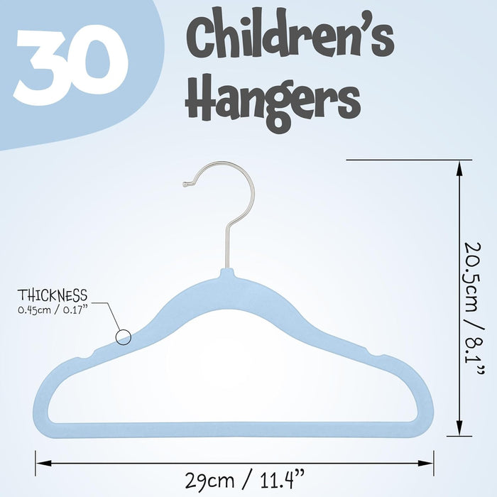 Homiu Non-Slip Kids Velvet Hangers - Blue - 30 Pack