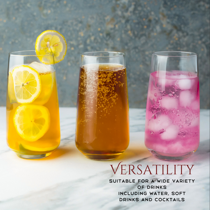Homiu Highball Drinking Tumbler Glasses | Set of 6 | 480ML | Florence Collection | Lead-Free & Dishwasher Safe