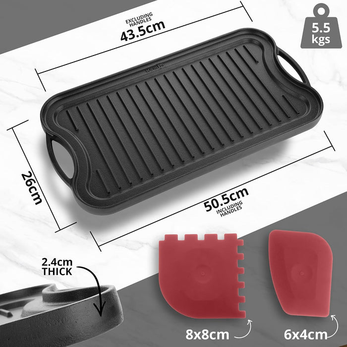 Homiu Reversible Cast Iron Griddle Pan - PREMIUM 50cm