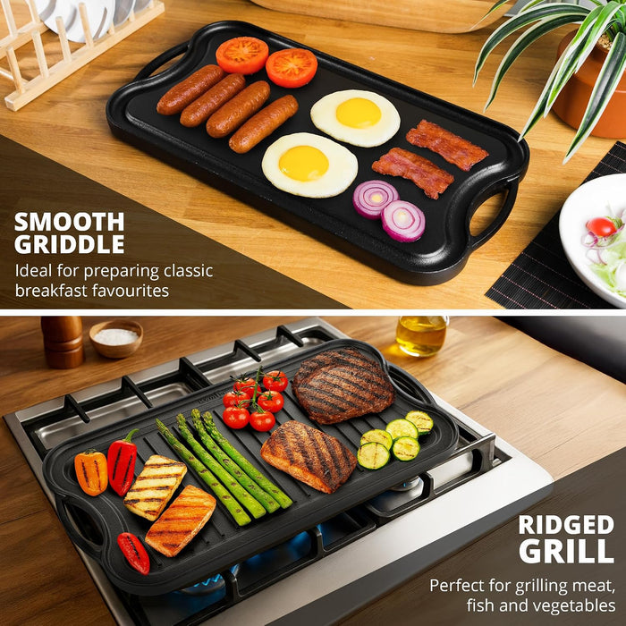Homiu Reversible Cast Iron Griddle Pan - PREMIUM 50cm