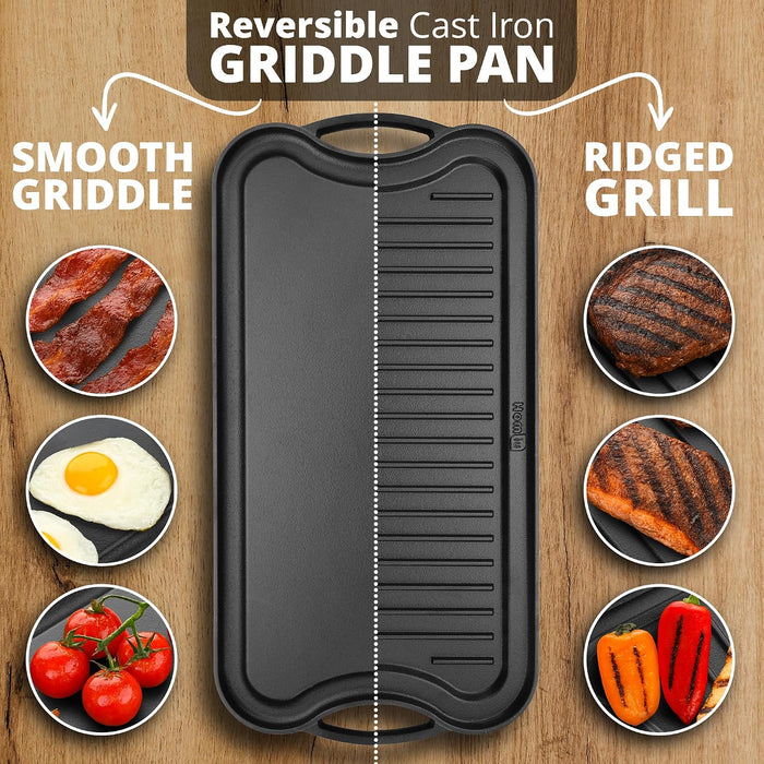 Homiu Reversible Cast Iron Griddle Pan - PREMIUM 50cm