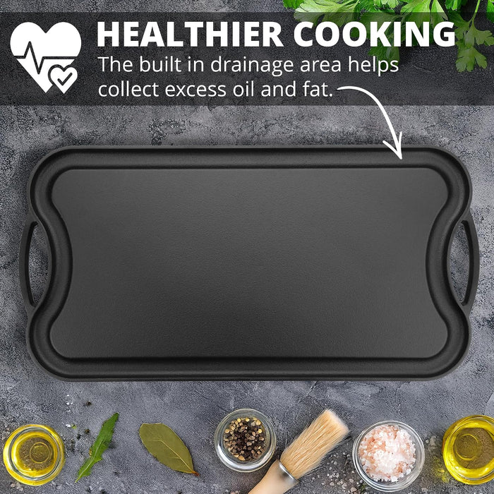 Homiu Reversible Cast Iron Griddle Pan - PREMIUM 50cm
