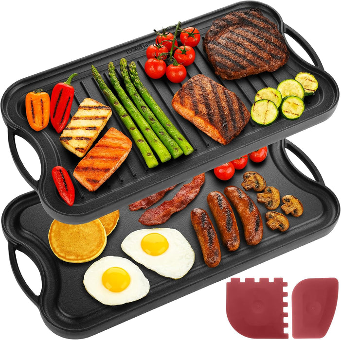 Homiu Reversible Cast Iron Griddle Pan - PREMIUM 50cm