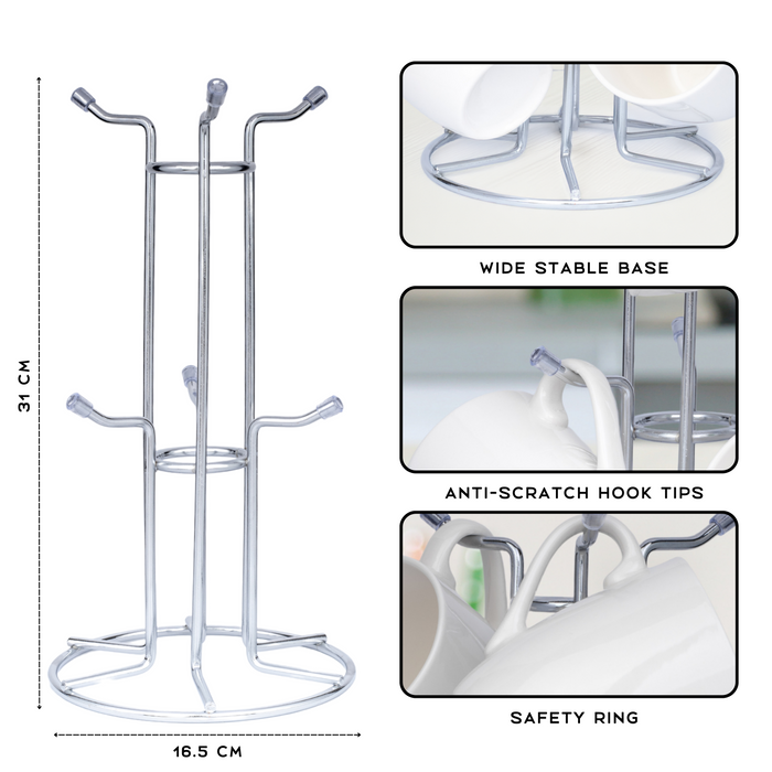 Homiu Premium Mug Tree Holder – Chrome Silver, Holds 6 Mugs — The Homiu