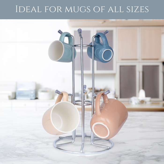 Homiu Premium Mug Tree Holder – Chrome Silver, Holds 6 Mugs — The Homiu