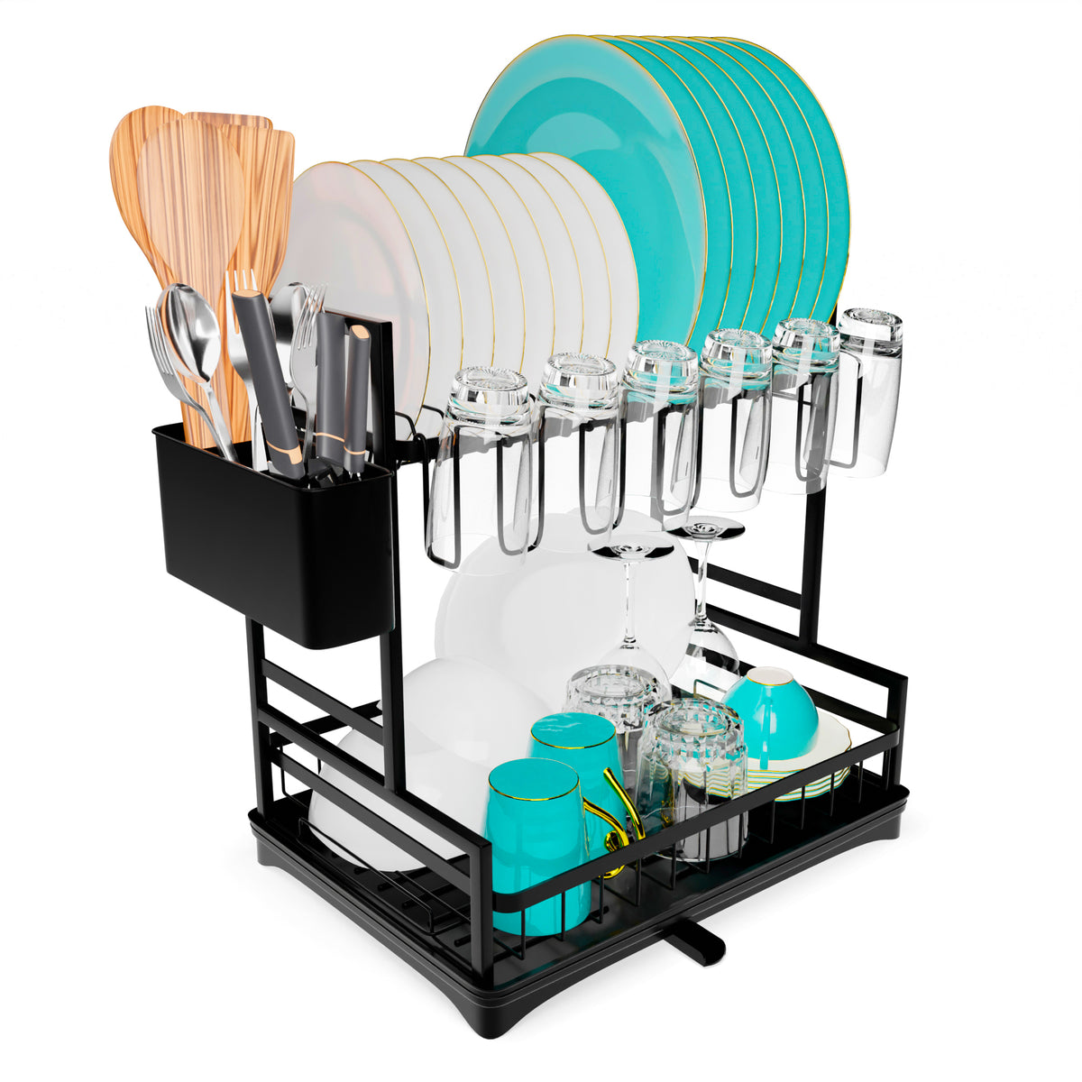 Homiu 2-Tier Dish Drying Rack with 360° Swivel Drainage Spout — The Homiu