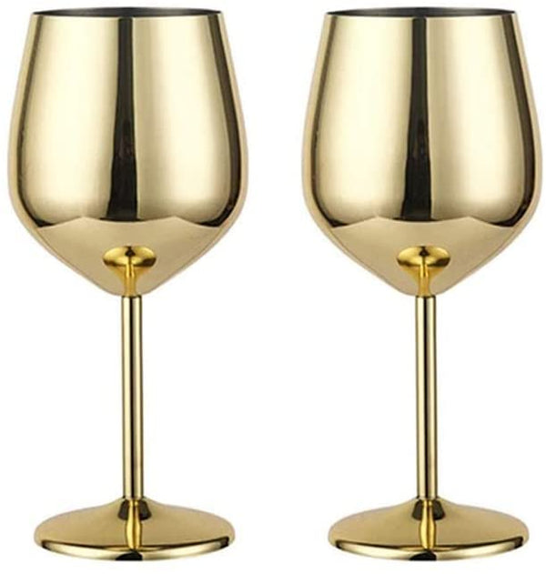 Homiu Stainless Steel Wine Glass, 520 ML, Pack of 2 Rose, Silver, Gold Glasses, Gift Set, Shatterproof Goblet