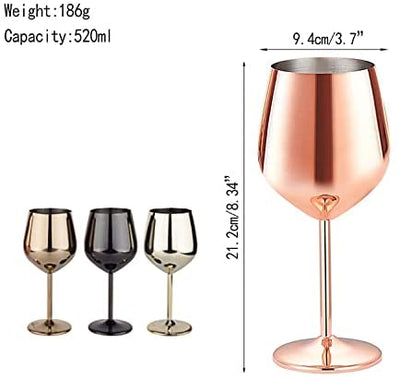 Homiu Stainless Steel Wine Glass, 520 ML, Pack of 2 Rose, Silver, Gold Glasses, Gift Set, Shatterproof Goblet