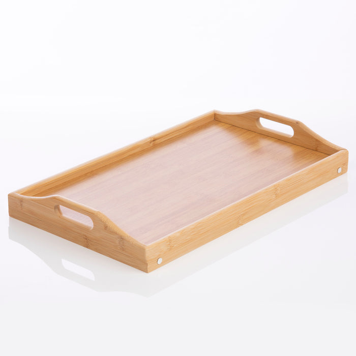 Bamboo Bed Table, Wooden Breakfast Tray with Foldable Legs and Comfortable Carry Handles