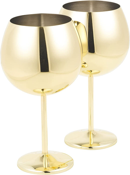 Homiu Stainless Steel Gin Glass 700ml, 2 Pack, Gold, Round Glasses Gift Set Shatterproof Goblet