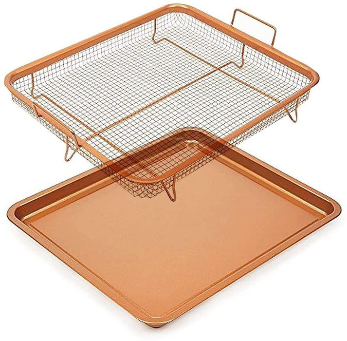 Homiu Rectangle Crisper And Tray Set, Non Stick, Copper, Effect Food Air Fry Chips