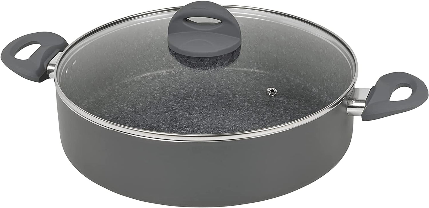 Homiu Shallow Non Stick Casserole Dish with Tempered Glass Lid, 29cm Forged Pot