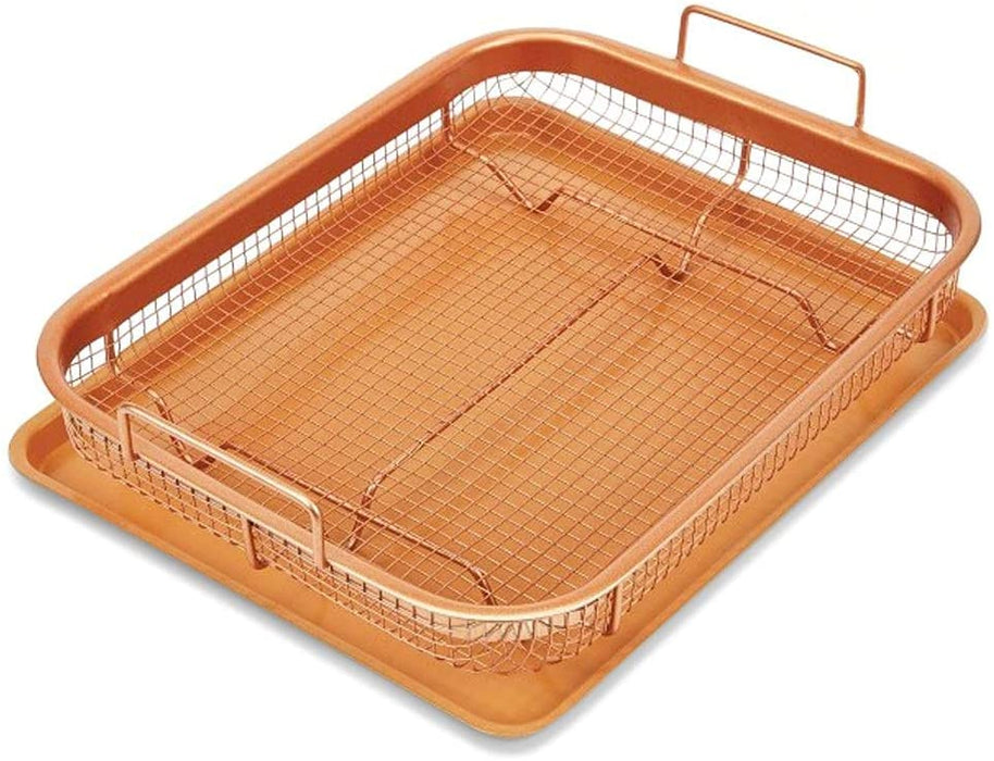 Homiu Rectangle Crisper And Tray Set, Non Stick, Copper, Effect Food Air Fry Chips