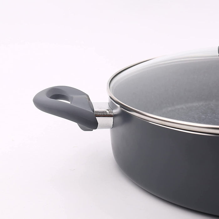 Homiu Shallow Non Stick Casserole Dish with Tempered Glass Lid, 29cm Forged Pot