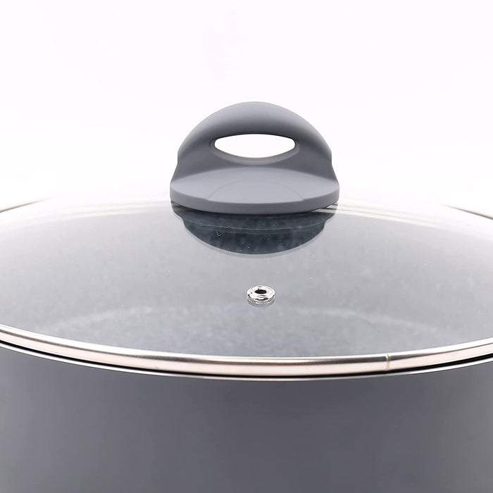 Homiu Shallow Non Stick Casserole Dish with Tempered Glass Lid, 29cm Forged Pot