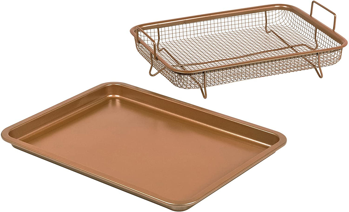 Homiu Rectangle Crisper And Tray Set, Non Stick, Copper, Effect Food Air Fry Chips