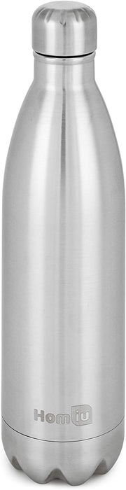 Homiu Water Bottle Vacuum Insulated Flask, Ultimate Hot and Cold, Double Walled, Stainless Steel (Silver, 1L)