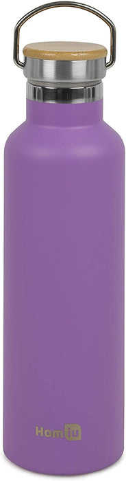Homiu Water Bottle with Carrying Handle Insulated, Double Walled, Hot or Cold, Stainless Steel Vacuum Flask, Reusable (Purple, 750 ml)