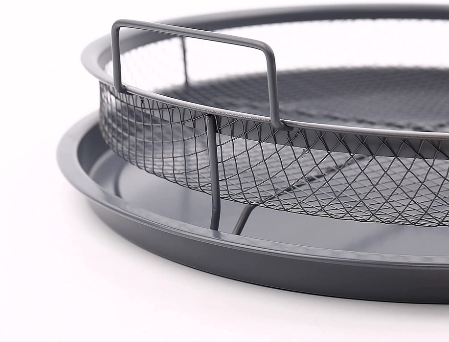 Round Oven Crisper Tray, Non-Stick Air Fry Crisper Basket with Tray, Carbon