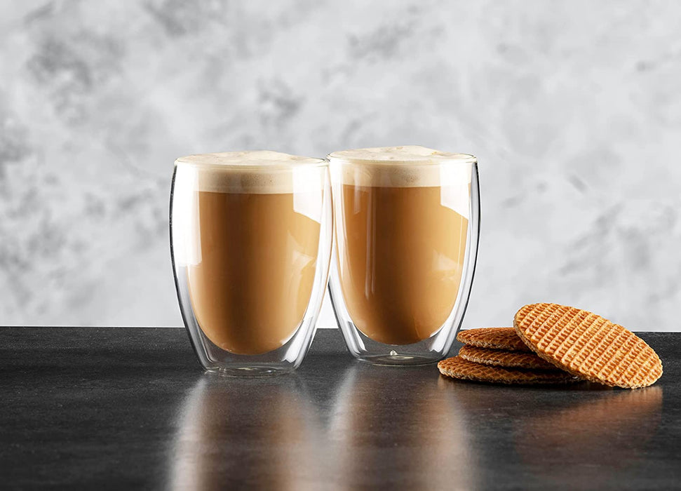 Homiu Double Walled Coffee or Tea Glasses Borosilicate Thermo Glass Cups Tall Coffee Cups 350ml