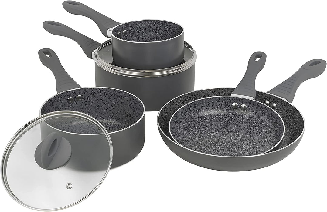 Homiu 5 Piece Non Stick Pots and Pans Set, Forged Aluminium Cookware Set 2 Glass