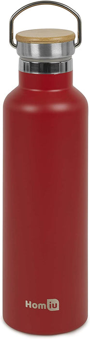 Homiu Water Bottle with Carrying Handle, Insulated, Double Walled, Stainless Steel, Vacuum Flask Reusable (Red, 750 ml)