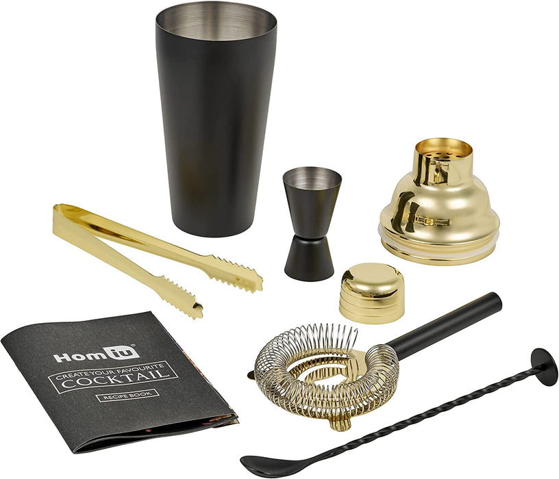 Homiu Black Gold Cocktail Making Kit, Boston Shaker, Stainless Mixer, 5 Pack, Gift