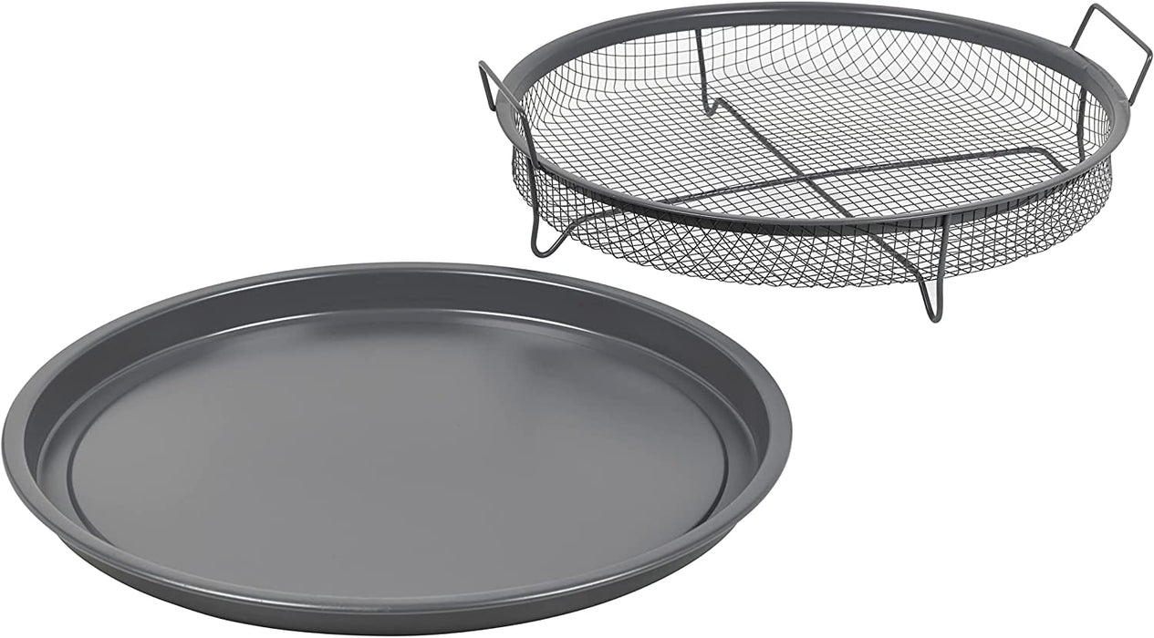 Round Oven Crisper Tray, Non-Stick Air Fry Crisper Basket with Tray, Carbon