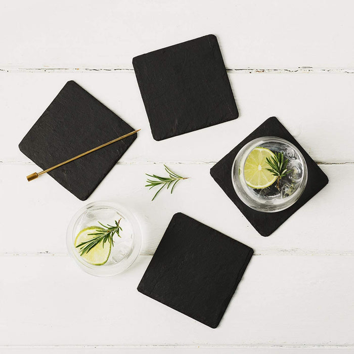 Homiu Slate Coasters or Place-mats Black Tableware 4 Pack (Coasters)