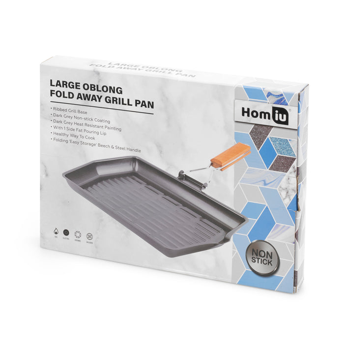 Homiu Griddle Pan Plate, Carbon Steel, Non-Stick Ridge Surfaces with Folding Handle for Stoves and Grills, Large