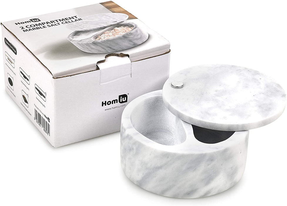 Homiu Salt Cellar Marble 2 Compartment with Swivel Top Storage