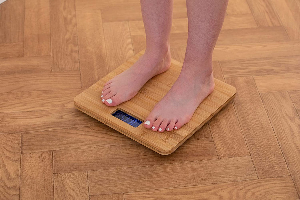 Homiu Bathroom Scale, Natural Bamboo, Digital Display, Easy to View, Accurate Body Weight Stone/kg/lbs Scales, Slim Design