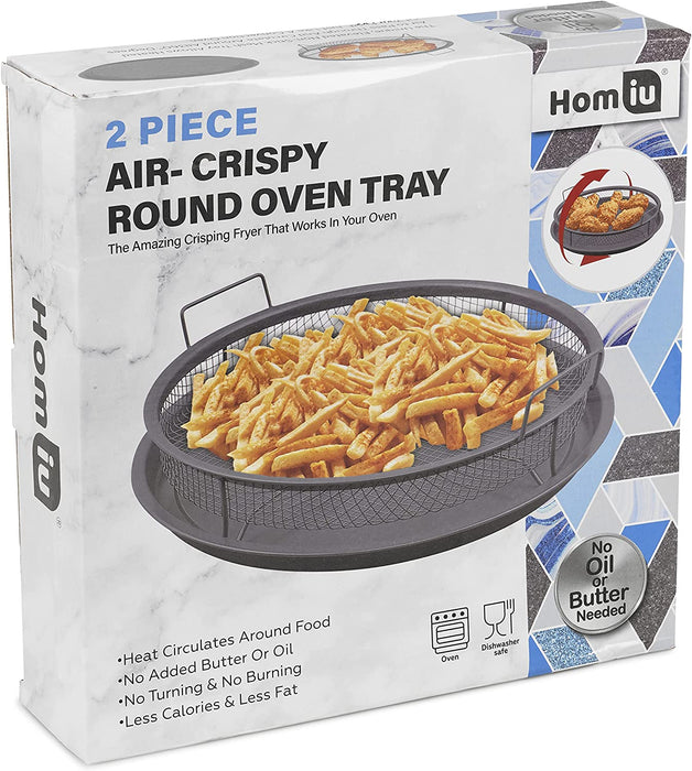 Round Oven Crisper Tray, Non-Stick Air Fry Crisper Basket with Tray, Carbon