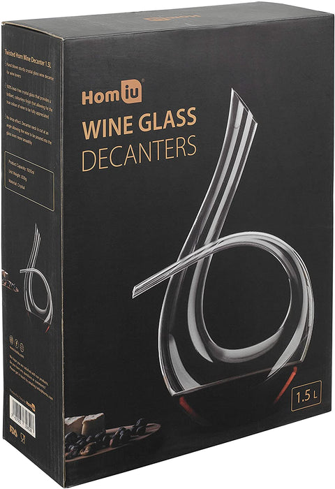 Premium Homiu Wine Decanter Twisted Horn Modern Glassware, Crystal Glass 1.5L