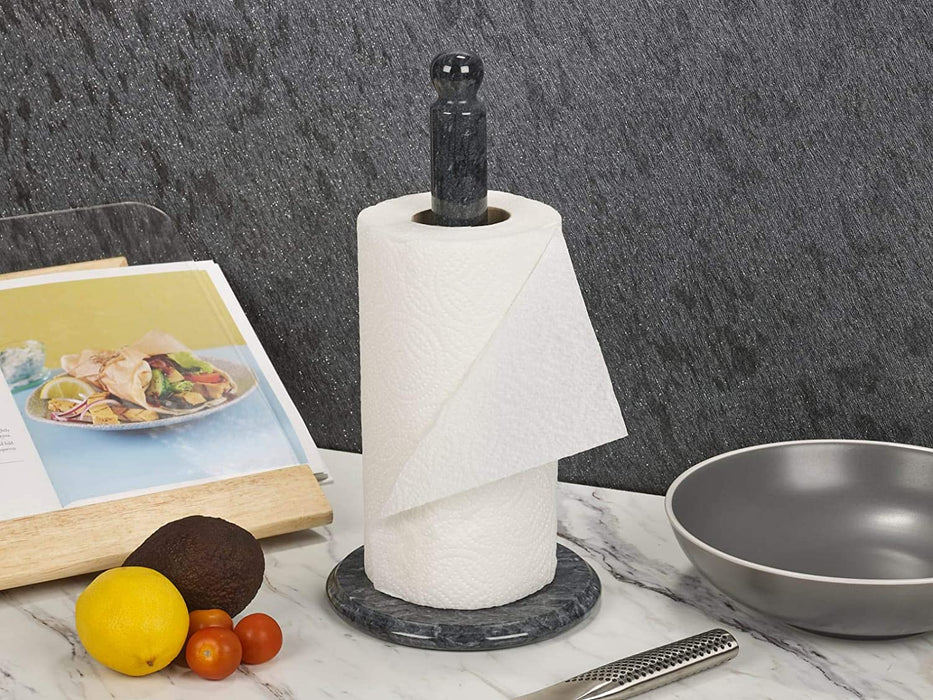 Homiu Paper Towel Holder, Marble Black or White, Kitchen Roll Stand, Freestanding (Black)